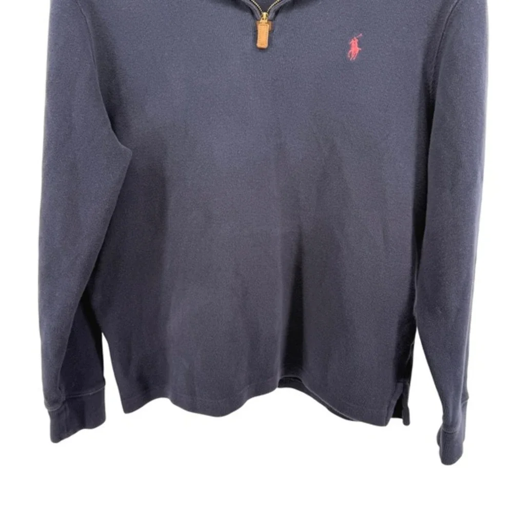 Polo Ralph Lauren Estate Rib 1/4 Zip Mens Large Pullover Navy Blue Pony Cotton‎
